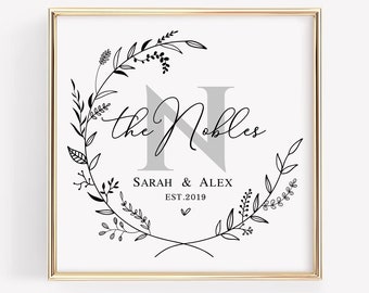 Personalized Family Name Floral Sign: Custom Monogram Print (Digital Download