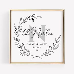 Placa de nome de família, Dia dos Namorados, Impressão personalizada de nome de família para impressão, Placa de monograma personalizada, Placa de sobrenome, Presentes de casamento, Aniversário