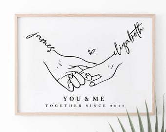 Personalized Couples Print, Custom Names & Date, Anniversary Gift (Digital Download)