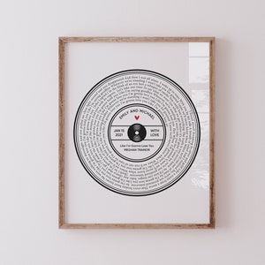 Song Lyrics Print, Personalized Vinyl Record Song With Lyrics, Valentines Day, Wedding Song Lyrics, First Dance Song, Anniversary Gift