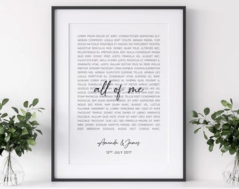 Song Lyrics Poster, Custom Made Song Lyrics, First Dance for Anniversary Gift, Music Poster, Personalised Wall Art, Wedding,Mothers Day Gift