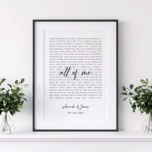 Stampa testi canzoni, San Valentino, Testi canzoni personalizzati, Regalo anniversario per lei, Testi canzoni matrimonio, Arte testi canzoni, Canzone primo ballo