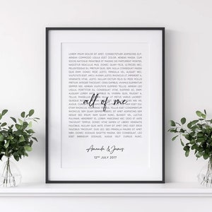 Song Lyrics Poster, Custom Made Song Lyrics, First Dance for Anniversary Gift, Music Poster, Personalised Wall Art, Wedding,Mothers Day Gift