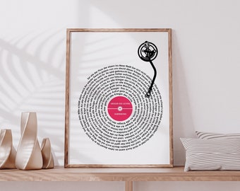 Custom Song Lyrics Vinyl Record Art Print, Valentines Day, Valentines Gift for her, Valentines Gift For His, Wall Decor, Housewarming Gift