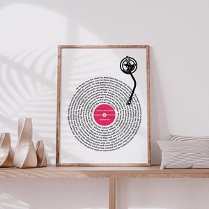 Custom Record Lyrics Poster, Valentines Day, Anniversary Wedding Gift,  Personalized Song Print, Wedding Song Lyrics, Song Lyrics Print