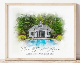 Personalized Home Portrait, Custom Watercolor House Painting (Digital Download)