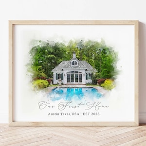 Personalised Watercolour House Portrait, Housewarming Gift, Valentines Day, Anniversary Gift For Her, Watercolor Painting From Photo