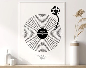Custom Song Lyrics Vinyl Record Print, Personalized Anniversary Gift, Valentines Day, Valentines Gift for her, Wall Decor, Housewarming Gift