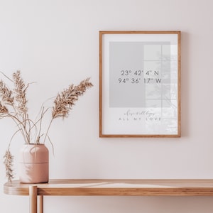 Coordinates Custom Print,Custom Location Coordinates Print,Latitude Longitude,Valentine's Day Gift, Valentine's day for him,Mothers Day Gift image 2