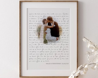 Retrato con letra de canción en acuarela, regalo de aniversario, día de San Valentín, regalo de San Valentín para ella, decoración de pared, regalo de inauguración de la casa, regalo de boda