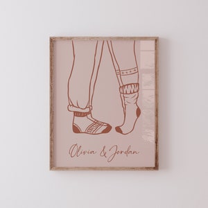 Personalized Couple Portrait, Tip Toe Couple, Kissing Couple Art, Valentines Day, Printable Wall Art, Anniversary Gift, Wedding Gift