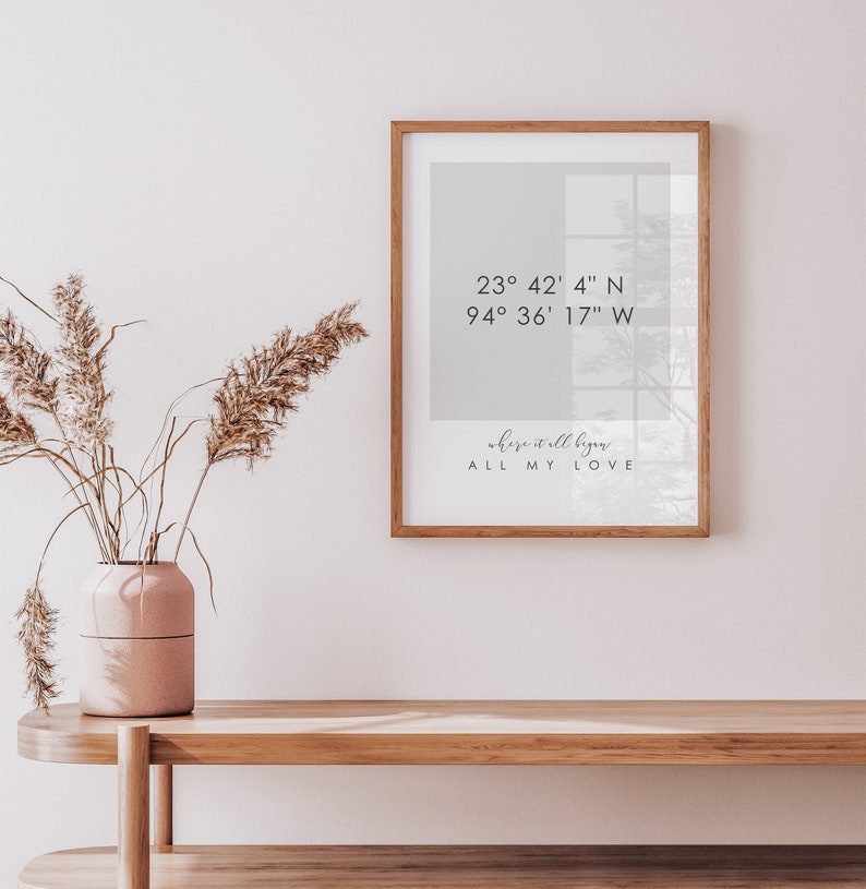 Coordinates Custom Print,Custom Location Coordinates Print,Latitude Longitude,Valentine's Day Gift, Valentine's day for him,Mothers Day Gift image 2