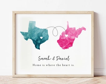 Custom State Map Print: Long Distance Gift, Valentines Day, Valentines Gift for her, Wall Decor, Housewarming Gift, Wedding Gift, Wall Art