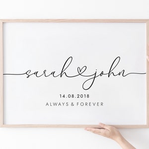 Personalised Couple Names with Heart, Custom Couple Names And Date, Valentines Day, Gift for Her, Wedding Gift, Anniversary Gift For Her