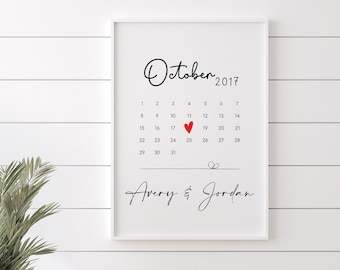 Personalized Anniversary Calendar Print, Couple Names, Special Date (Digital Download)