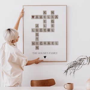 Personalised Family Scrabble Print, Crossword Scrabble Print, Scrabble Tile Print, Personalised Family Name Print, Mothers Day Gift