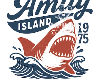 Amity Island Shark Attack, op png-stijl geïnspireerd vintage design | Citaat retro-horrorfilm | Digitale download clipart voor shirts, posters en decoratie