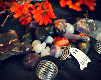 Samhain/Halloween Crystal Confetti! ~ Random Scoops ~ Tumbled Stones/Crystal Chips/Cages/Charms/Pendants and more! Witchy Mix ~ Witchcraft