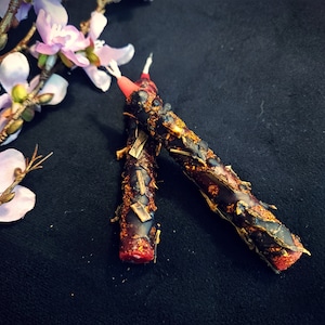 Spell Chime Candles 2.0! ~ 9 Variations ~ Packs of 4 ~ Mix & Match ~ Handmade ~ Anointed w/ oils + herbs ~ Carved ~ Witchy ~ Witchcraft