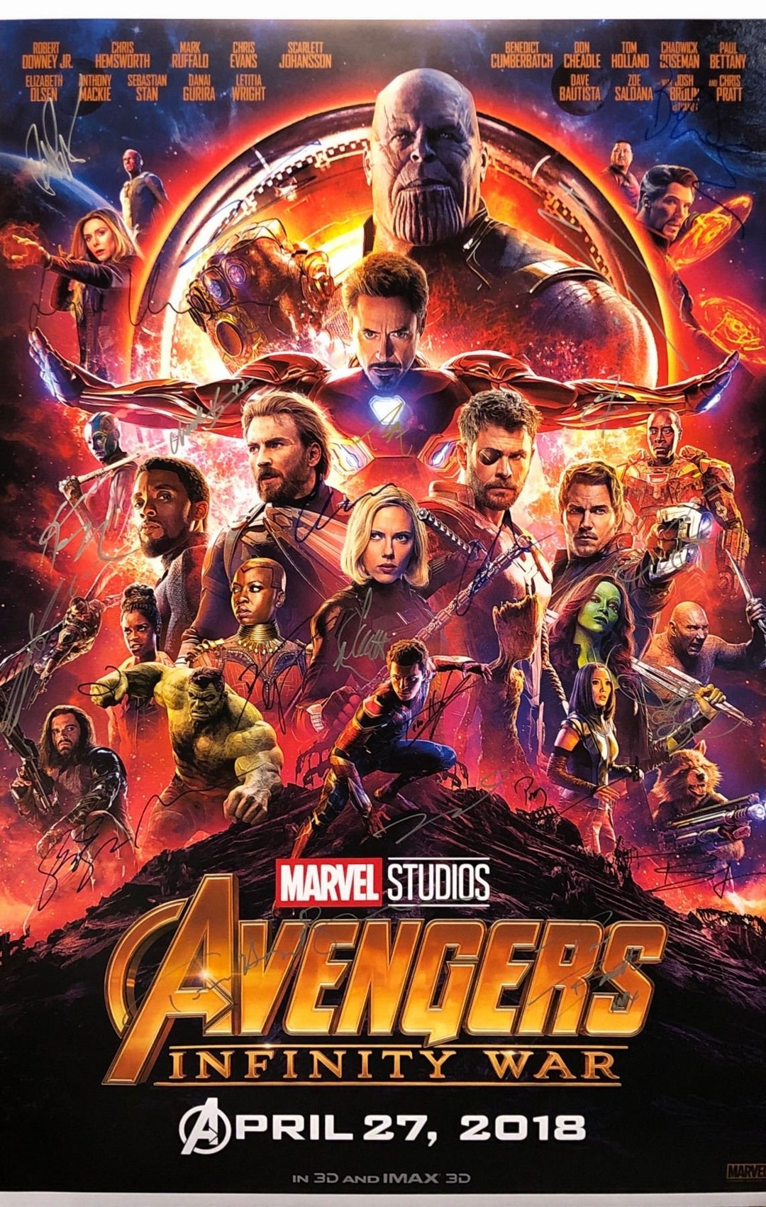 Autograph Signed Avengers Infinity War Poster COA 