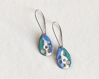 Handmade Enamel Dangle Earrings, Sterling Silver Wires
