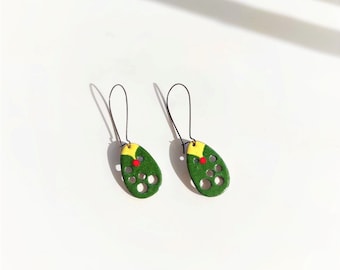 Handmade Enamel Dangle Earrings, Sterling Silver Wires