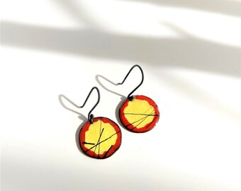 Handmade Enamel Earrings, Sterling Silver Wires, Colorful Minimalist Jewelry