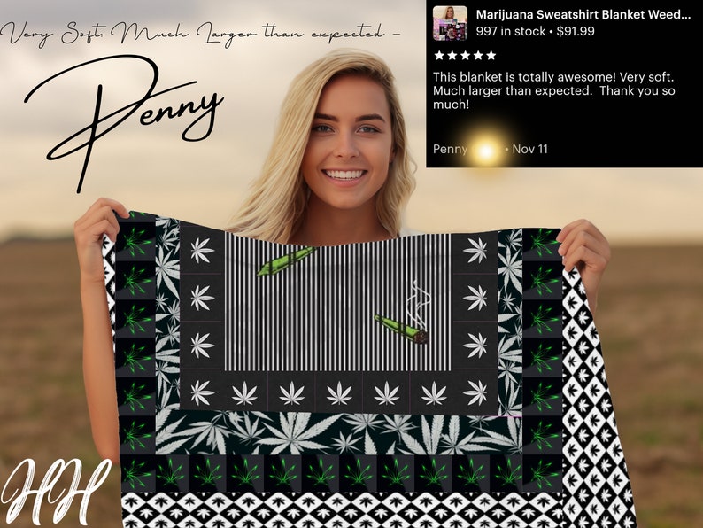 Weed Blanket Black & White SMOKE Sweatshirt Blanket, Day Blanket, Weed