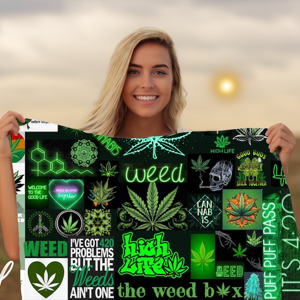 Weed Blanket SMASH Green Weed Gift, Sweatshirt Blanket, Weed Blanket, Weed Lover GIft, Weed gift, Marijuana Blanket, weed gift, THC decor