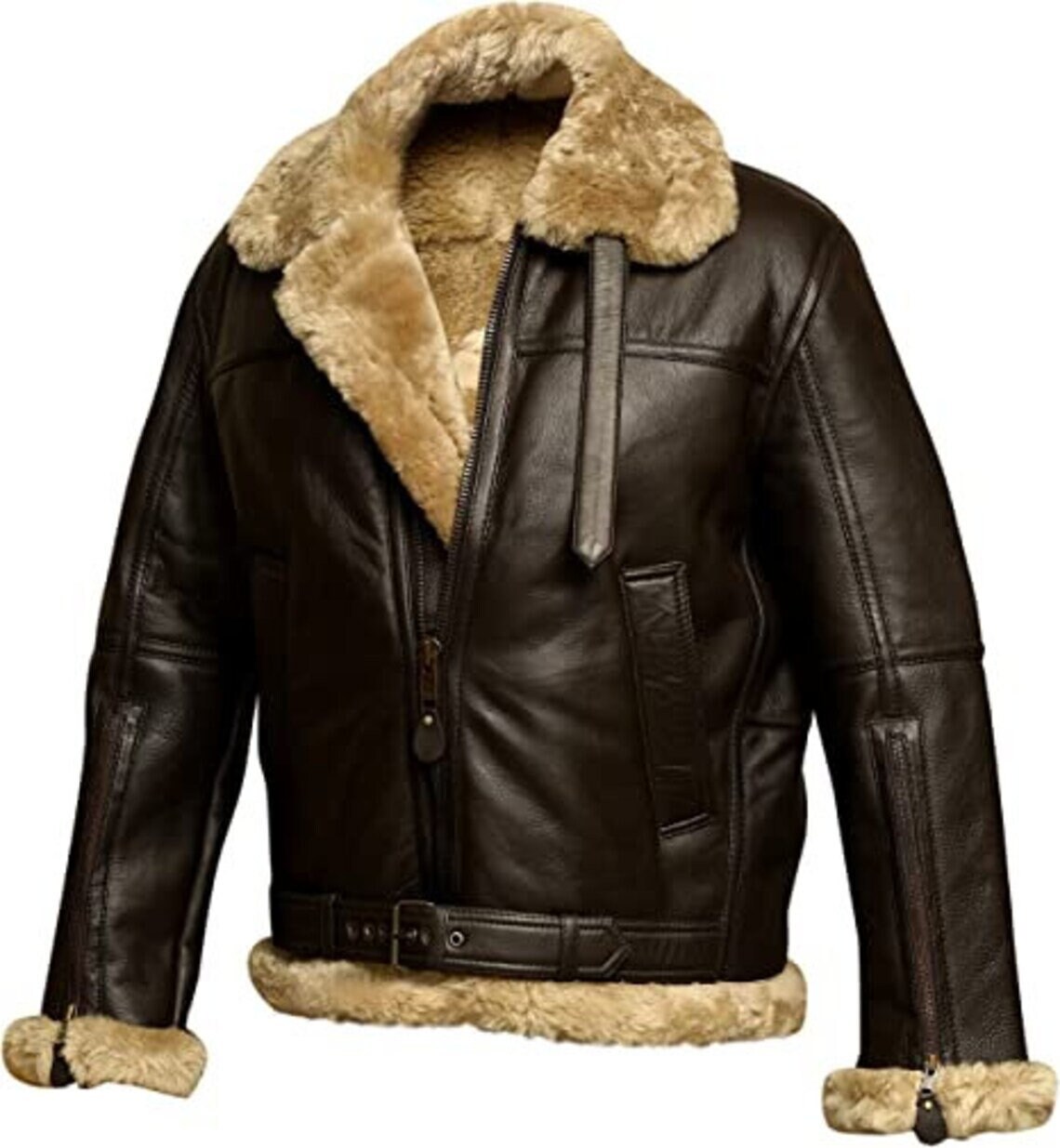 Mens RAF Aviator Shearling Bomber Black Genuine Sheepskin Handmade ...