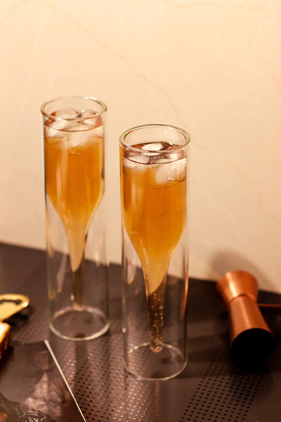 Double Walled Flute Glass Set of TWO Etsy