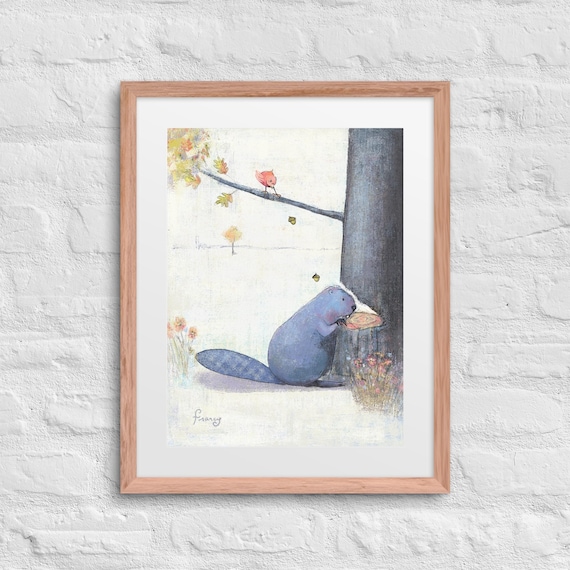 Framed Art Print (Beaver and Bird)