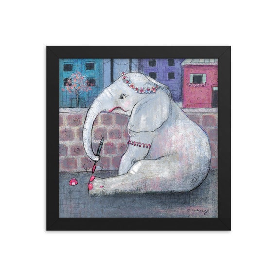 Framed Art Print (Elephant Pretty in Pink)