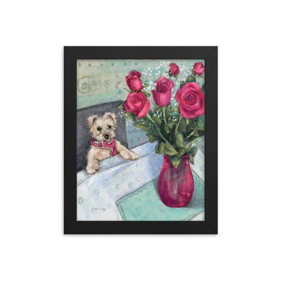 Framed Art Print (Yorkie Loves Roses)