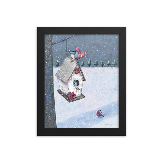 Framed Art Print (Winter Birdhouse)