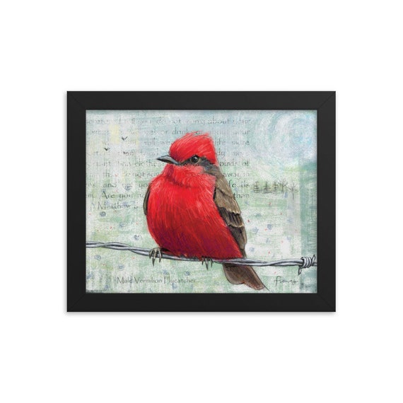 Framed Art Print (Red Bird Without Worries)