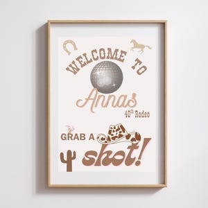 Cowgirl Rodeo Birthday Sign – Editable Canva Template | Western Disco Party Welcome Sign | Instant Download