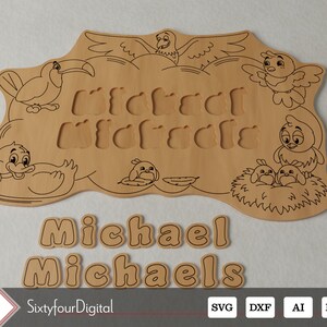 2 Name Puzzles with Birds - Laser Cut Files - Glowforge - Instant Download - Newborn Baby Gift