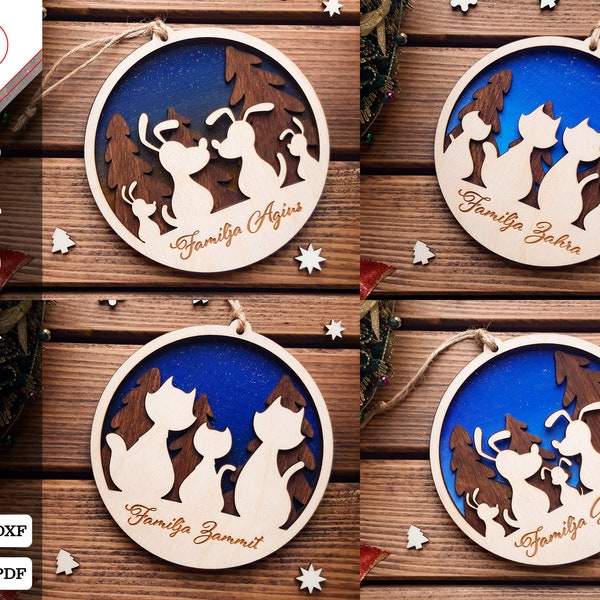 Cats/Dogs Family Baubles - 18 variations files - 2 separate items files - Laser Cut Files - Glowforge - Instant Download - Christmas Gift