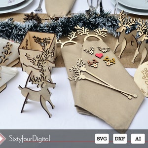 Rentier Weihnachten Tischdekoration Set - Laser Cut Files - Instant Download