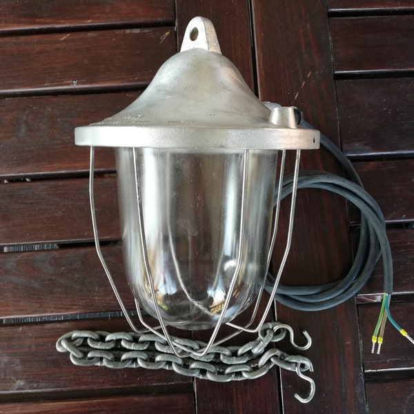 Industrial lamp, Original 60's polish lamp, Vintage steampunk hanging lamp