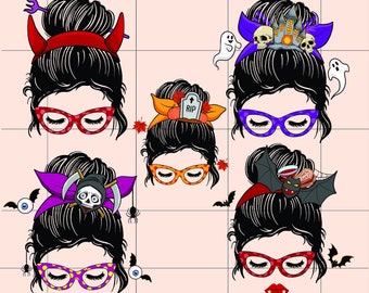 Momster Halloween Messy Bun SVG Bundle, Spooky Mom Shirt (Digital Download)