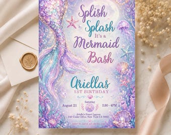 Mermaid Under the Sea Birthday Invitation | Mermaid Bash Party Invite | Editable Mermaid Canva Template | Digital Download