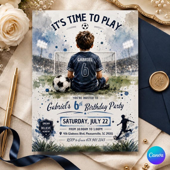 Soccer Birthday Invitation Canva Editable Template, Its Game Time Invite, Soccer Jersey Birthday Invite, Boys Football Party Canva Template