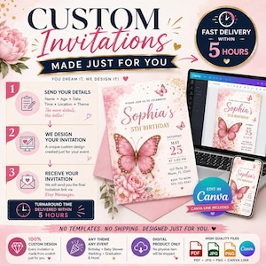 Custom Invitation Design | Personalized Canva Invitation | Any Theme Birthday Baby Shower Wedding Party Invite | Editable Digital Download