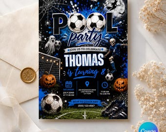Halloween Soccer Birthday Invitation, Spooky Football Party Invite, Instant Download, Boys Halloween Birthday, Digital Invitation