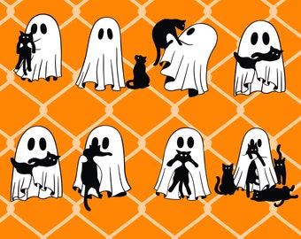 Cute Ghost and Black Cat SVG Bundle - Halloween Cricut Files (Instant Download)