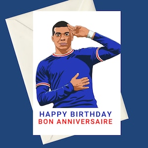 Kylian Mbappe Footballeur français A5 Carte de vœux d'anniversaire, parfaite pour les cadeaux, les occasions spéciales ou une carte amusante pour les fans du joueur de football.