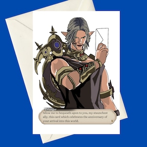 Carte d'anniversaire amusante Final Fantasy XIV 14 Urianger, scion de la septième aube, parfaite pour les cadeaux ou carte amusante pour les fans de jeux vidéo