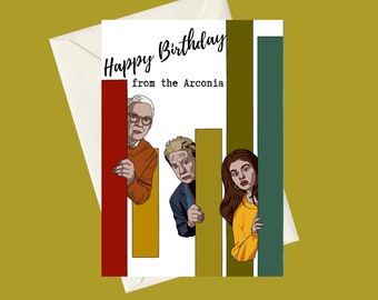 Only Murders in the Building Happy Birthday from the Arconia A5 Card, Perfect for gifts, occasions, or funny card for Television Show Fans